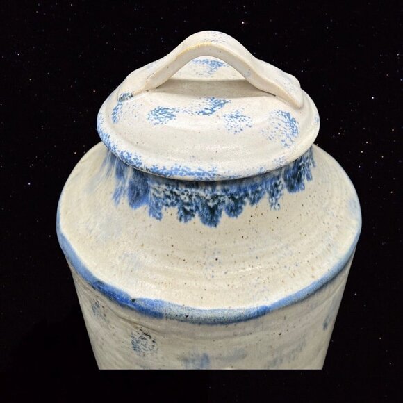 Antique Stoneware Large Cookie Jar 3D Vintage Studio Art Pottery 13”T 8”W - Picture 5 of 9